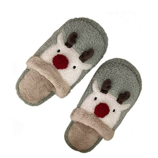 REINDEER COMFY FUZZY SLIPPERS - S/M