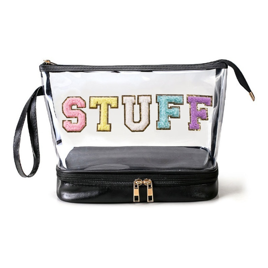 "STUFF" Chenille Letter Double Layer Clear Bag